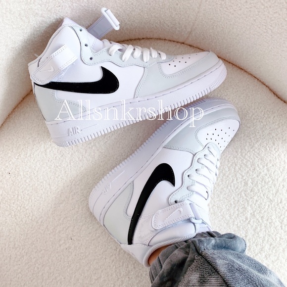 Nike Shoes - Nike air force 1 mid custom Grey with black swoosh